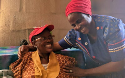 Lerato (left) with Metrina (right), an MAI-supported community caregiver. They have developed a great friendship during Metrina's time supporting Lerato.